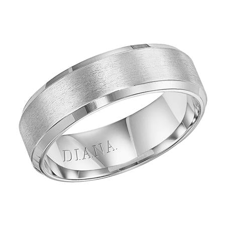 14K White Gold Goldman Luxe Wedding Band Featuring Beveled Edge Detail