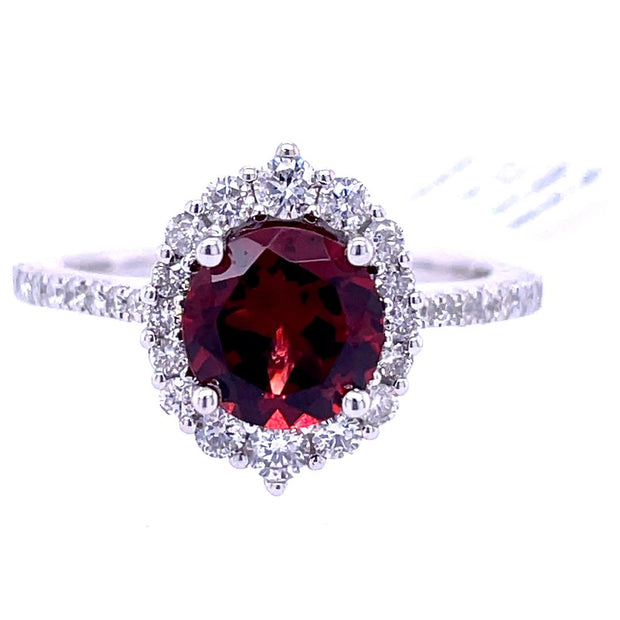 14K White Gold Garnet and Diamond Ring