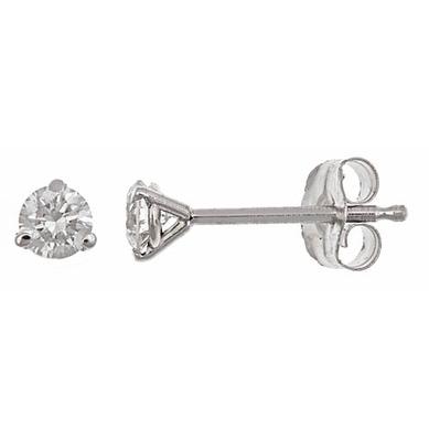 14K White Gold Three Prong Stud Earrings Private Label Featuring .49CT Total Weight Round Diamonds