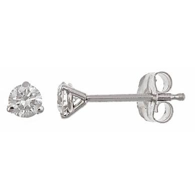 14K White Gold Three Prong Stud Earrings Featuring .49CT Total Weight Round Diamonds