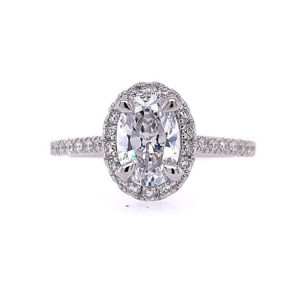 14K White Gold Gabriel & Co. Diamond Engagement Ring Featuring Halo And Side Diamonds