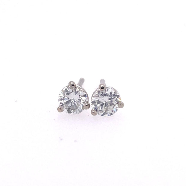 14K White Gold Three Prong Diamond Stud Earrings Featuring 2 Round Diamonds For A Total Weight Of .52CT - H/I  Color I1 Clarity