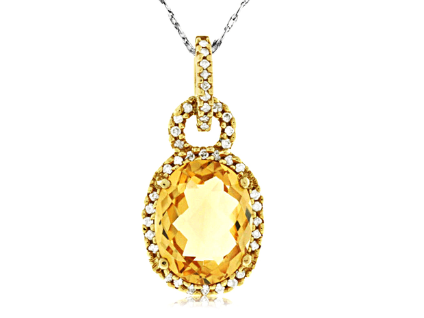 14K Yellow Gold Citrine Diamond Fashion Pendan