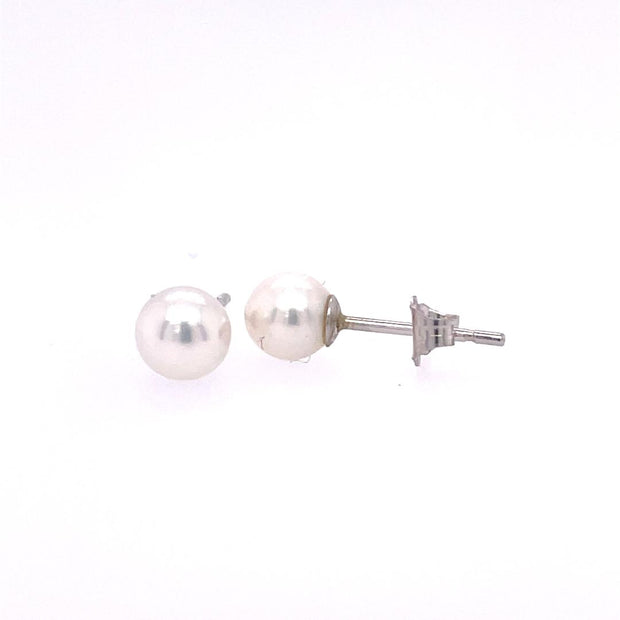 14K White Gold Stud Earrings Featuring 5.00-5.50MM Round Fresh Water Pearls