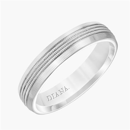 14K White Gold Goldman Luxe Wedding Band Featuring Milgrain Center And Ribbed Edges