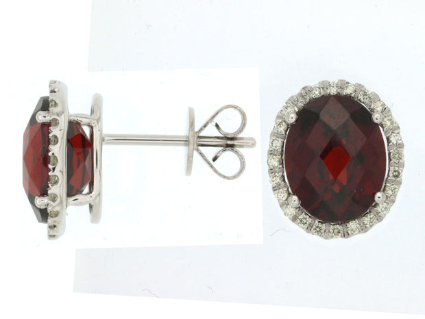 14K White Gold Garnet and Diamond Earrings