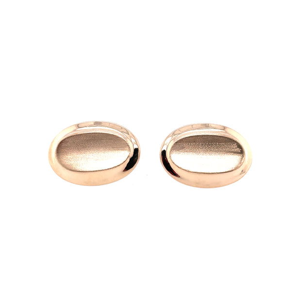 Pair Of 14K Omega Back High Polish And Satin Finish Oval Gold Earrings