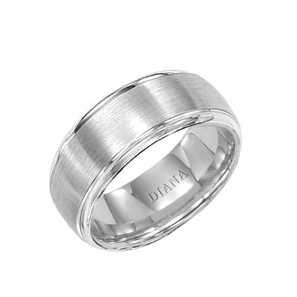 14K White Gold Comfort Fit Goldman Luxe Wedding Band Featuring Brushed Finish And Rolled Edges