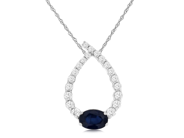 14K White Gold Sapphire Diamond Pendant