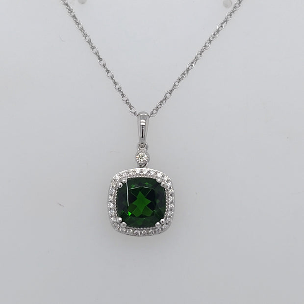 14K White Gold Russalite Diamond Halo Pendant