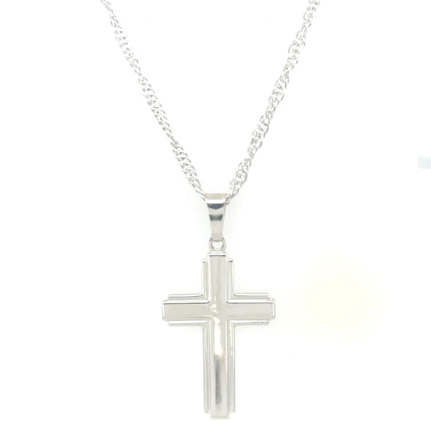 Sterling Silver Polished With Edge Lines Latin Cross