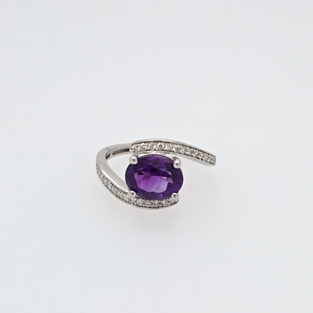 14K White Gold Amethyst And Diamond Fashion Ring