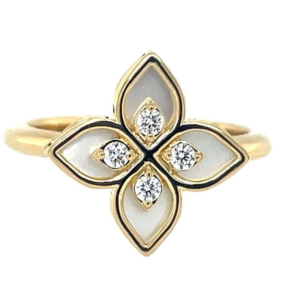 18K Yellow Gold Venetian Princess Diamond Mother Of Pearl Ring