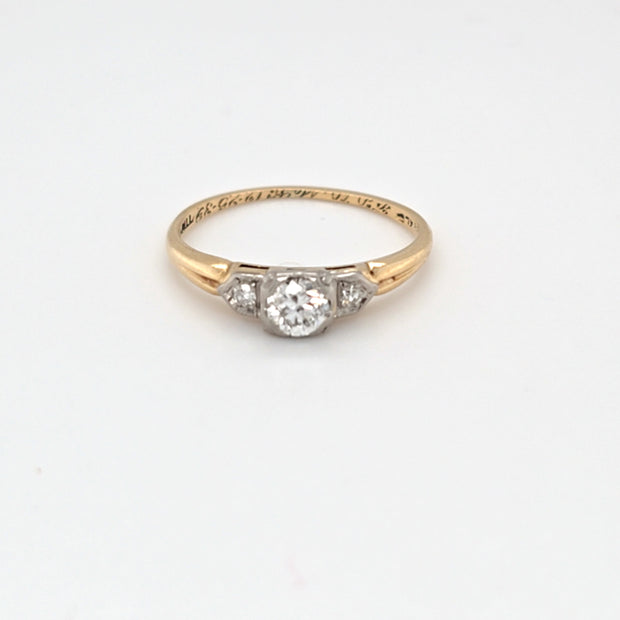 14K Two- Tone Yellow White Three Stone Natural Diamond Engagement Ring