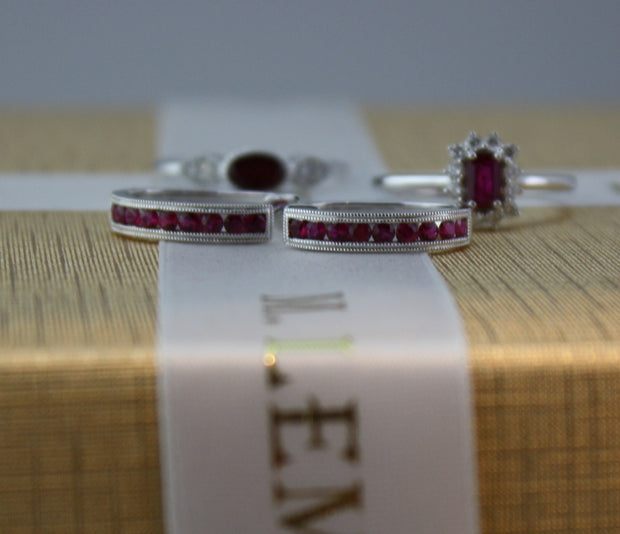 14K White Gold Channel Set Ruby Hoop Earrings