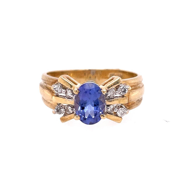 14k Yellow Gold Tanzanite and Diamond Ring