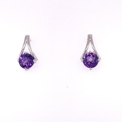 14K White Gold Amethyst Drop Earrings