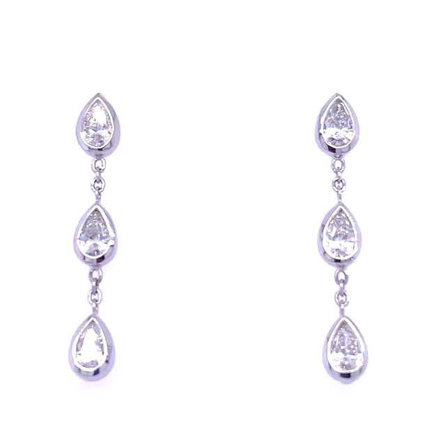 Roberto Coin 18K WHITE GOLD TINY TREASURE THREE PEARCUT DIAMOND DANGLE EARRING