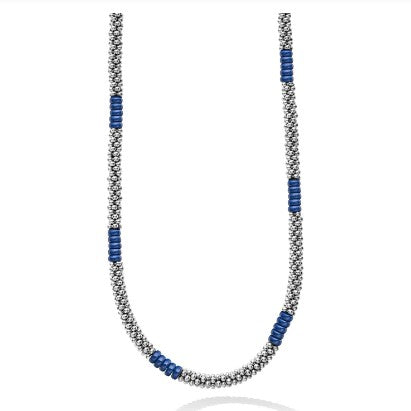 LAGOS Blue Caviar Silver Station Ceramic Beaded Necklace 3Mm 18 Inches In Length