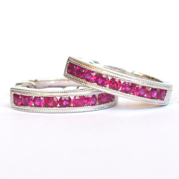 14K White Gold Channel Set Ruby Hoop Earrings