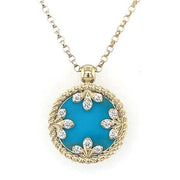 18K YELLOW GOLD VENETIAN MEDALLIONS SMALL DIAMOND AND TURQUOISE NECKLACE