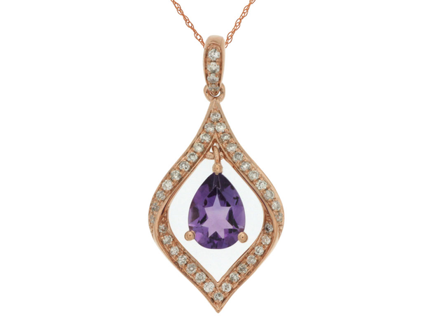 14K Yellow Gold Amethyst Diamond Pendant