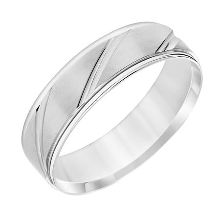 14K White Gold Goldman Luxe Wedding Band Featuring Brushed Finish And Diagonal Cut Detail