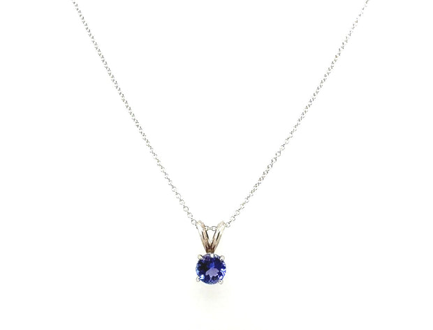 14K White Gold Round Tanzanite Pendant Necklace