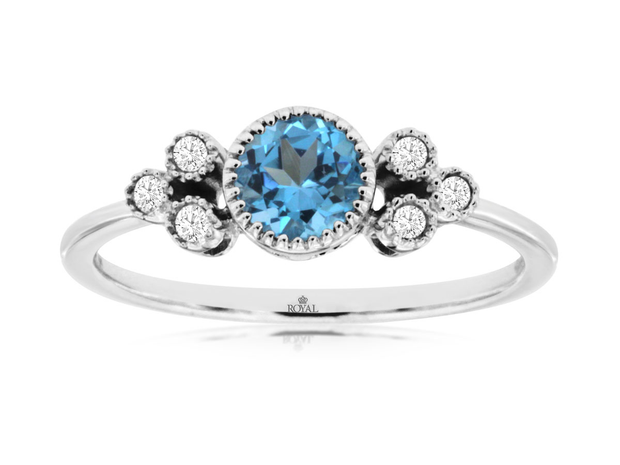 14K White Gold Blue Topaz and Diamond Ring