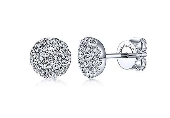 Gabriel & Co of NY 14 Karat White Gold Diamond Cluster Earrings Set With .52 ct TWT.