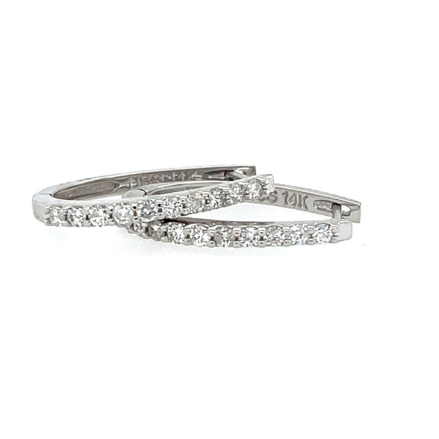 14K White Gold Diamond Hoop Earrings