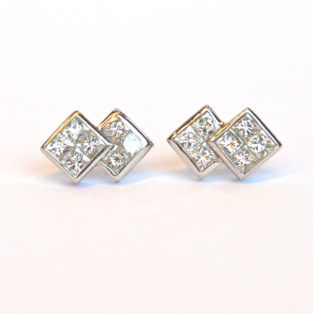 18K White Gold Princess Cut Diamond Earrings
