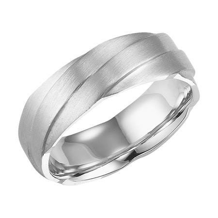 14K White Gold Comfort Fit Goldman Luxe Wedding Band Featuring Engraved Detail