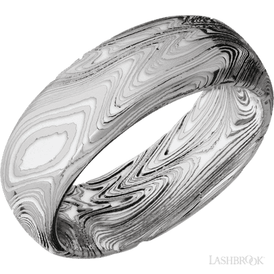Lashbrook 8 Mm Wide Domed Bevel Marble Damascus Band Featuring White Cerakote