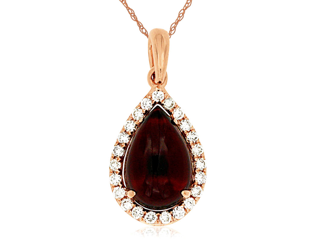 14K Rose Gold Garnet Diamond Halo Pendant