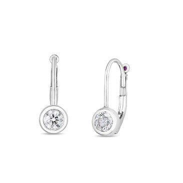 Roberto Coin 18K White Gold And Diamond Bezel Set Earrings. The Earrings Feature .48Ct Of Round Diamonds.