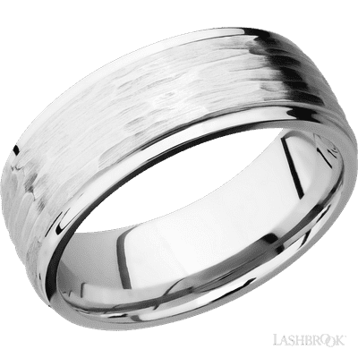 Lashbrook 8 Mm Wide Flat Grooved Edges 14K White Gold Band