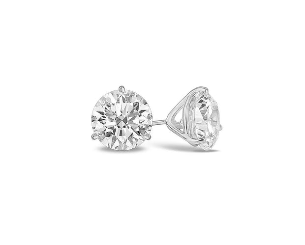 Diamond Round Three Prong 14K White Gold Stud Earrings