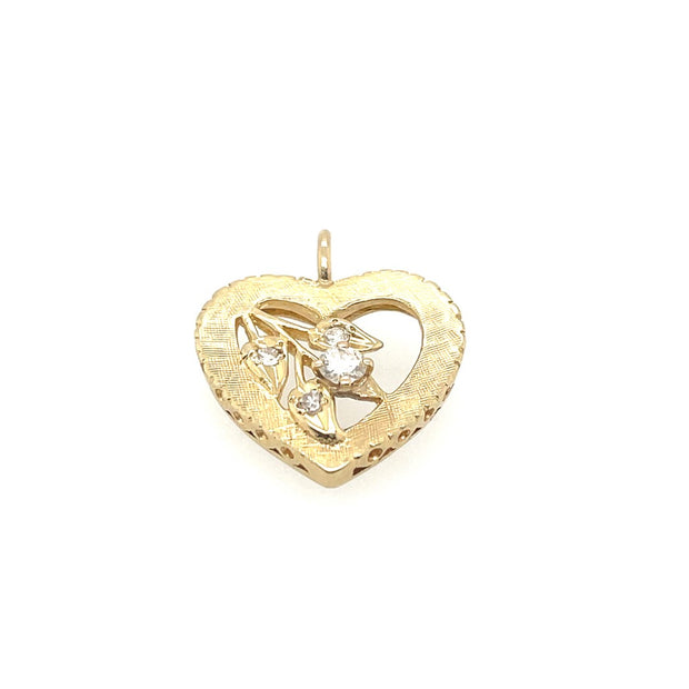 Estate Piece 14K Yellow Gold Heart Pendant With Diamonds