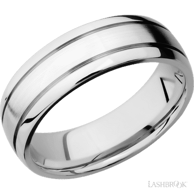 Lashbrook 7 Mm Wide Domed With Two Accent Grooves 14K White Gold Band