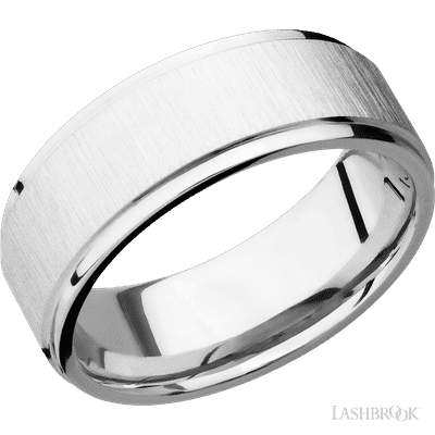 Lashbrook 8 Mm Wide Flat Grooved Edges 14K White Gold Band