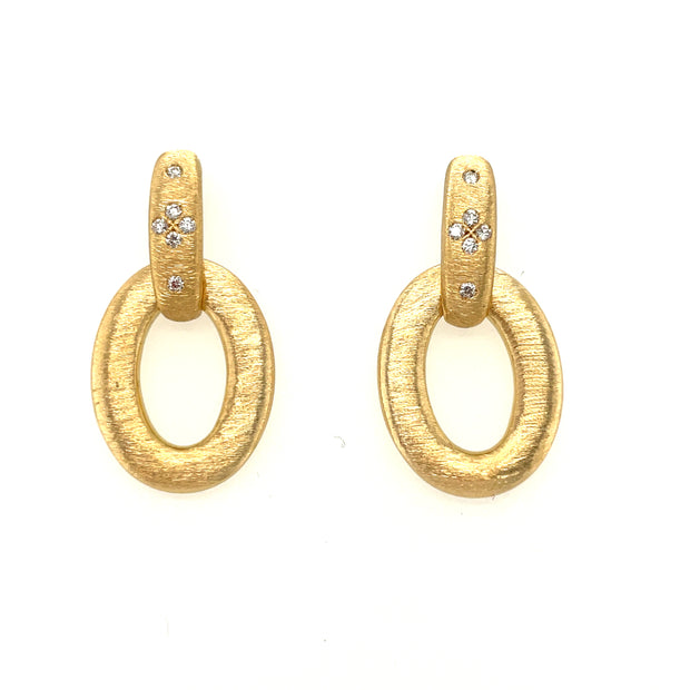 18K Yellow Gold Roberto Coin Duchess Small Doorknocker Diamond Earrings Featuing .10Ct Total Weight Round Diamonds
