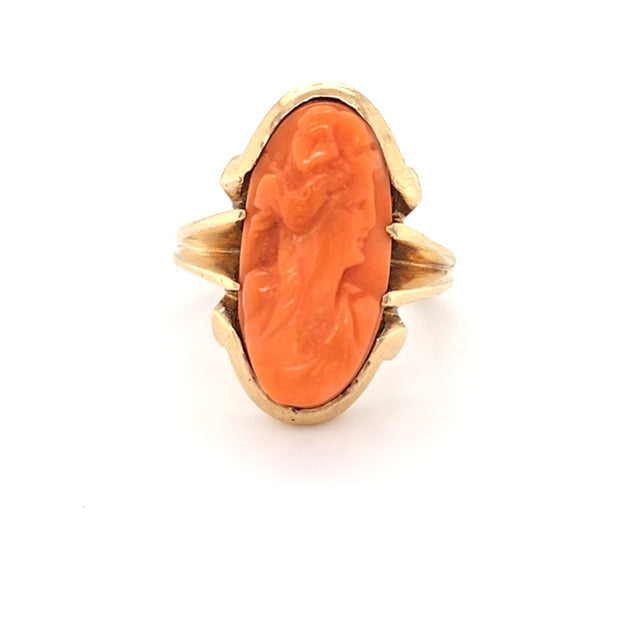 Estate 10K Yellow Gold Cameo Coral Ring