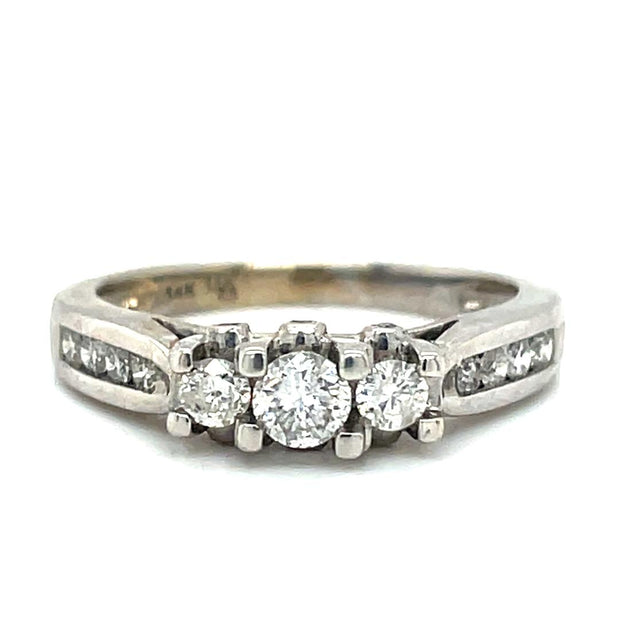 14K White Gold Three Stone Engagement Ring