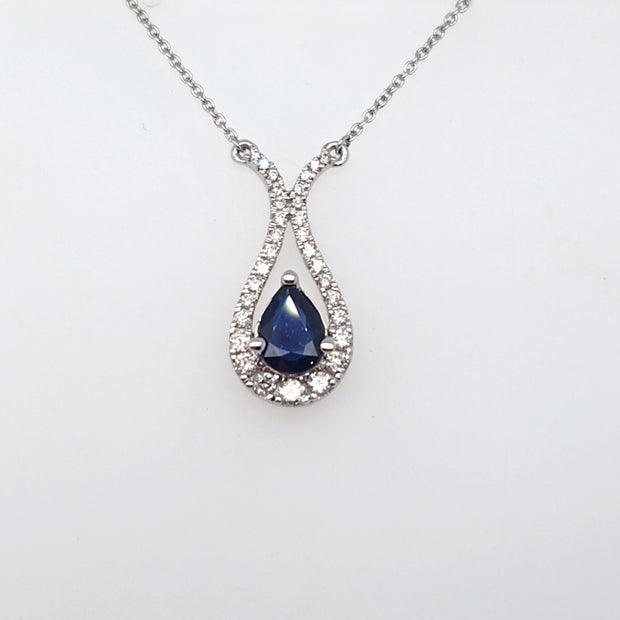 14K White Gold Sapphire Diamond Pendant