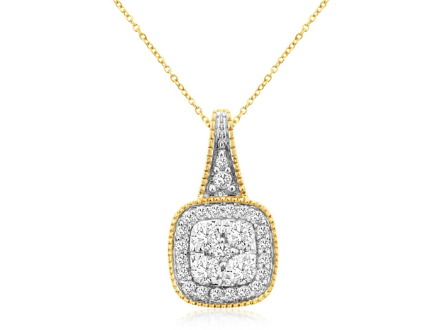 14K Yellow Gold Diamond Cluster Pendant