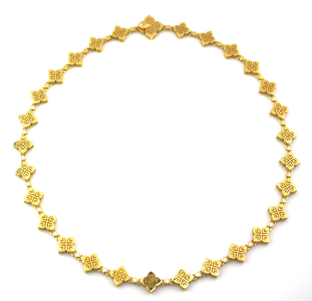 ROBERTO COIN 18K YELLOW GOLD ARABESQUE ALTERNATING DIAMOND & FLOWER NECKLACE
