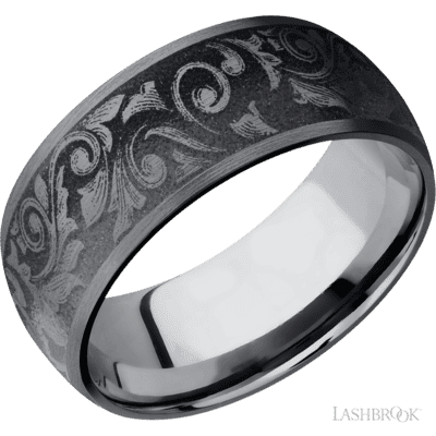 Lashbrook 9 Mm Wide/Domed/Tantalum Band With A Laser Carved Western Scroll Pattern. Finish Satin.