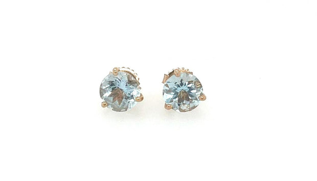 14K Rose Gold Round Aqua Stud Earrings