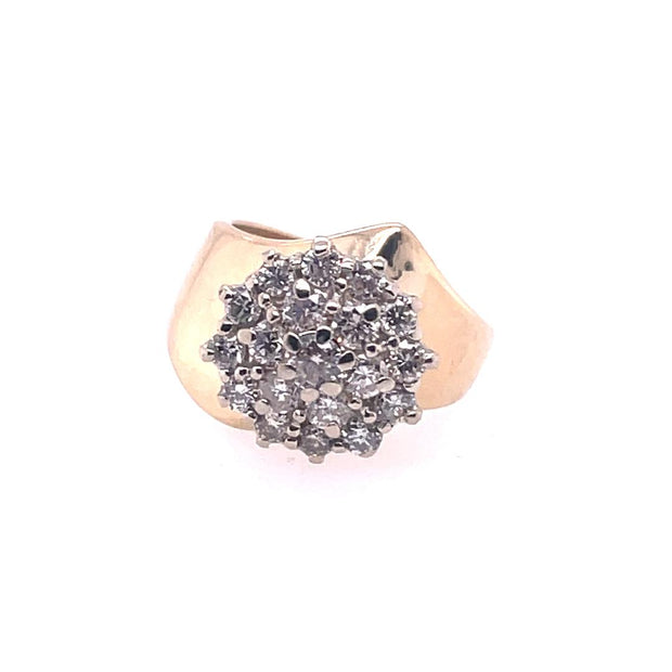 14K Yellow Gold Diamond Cluster Ring